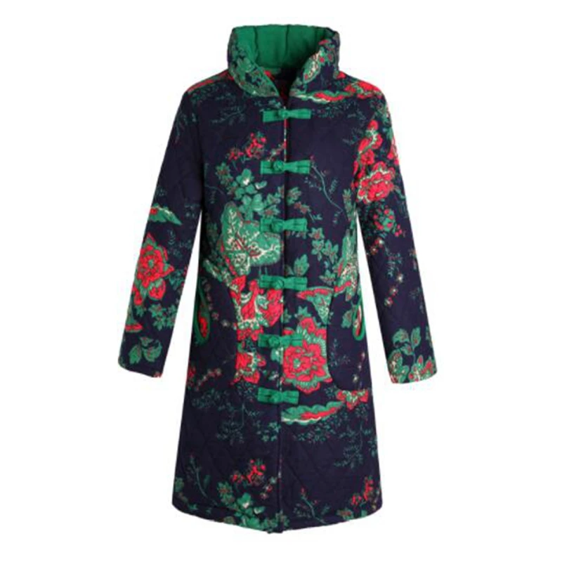 

Middle-aged cotton coat in the long section of national wind winter Tang suit plus velvet thick large size coat