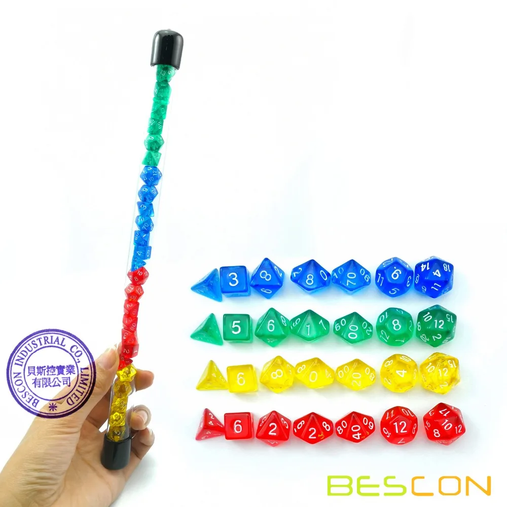 

Bescon 28pcs Colorful Translucent Mini Polyhedral Dice Set in Tube, Dungeons and Dragons RPG Dice 4X7pcs,Mini Gem Dice Set