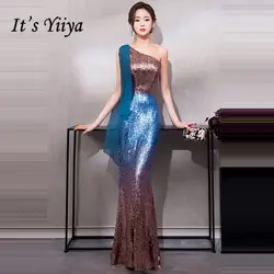 Это YiiYa вечернее платье Синий Коричневый одно плечо блёстки Русалка длиной в Пол на заказ плюс размеры Формальные Вечерние платья LX1271