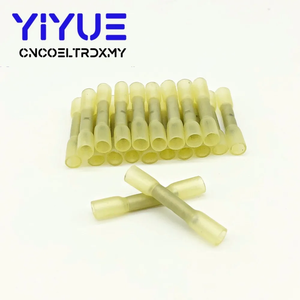 20pcs Waterproof Insulated Heat Shrink Butt Terminal Connector Wire Electrical Yellow Crimp Cable Sleeve 26-22AWG