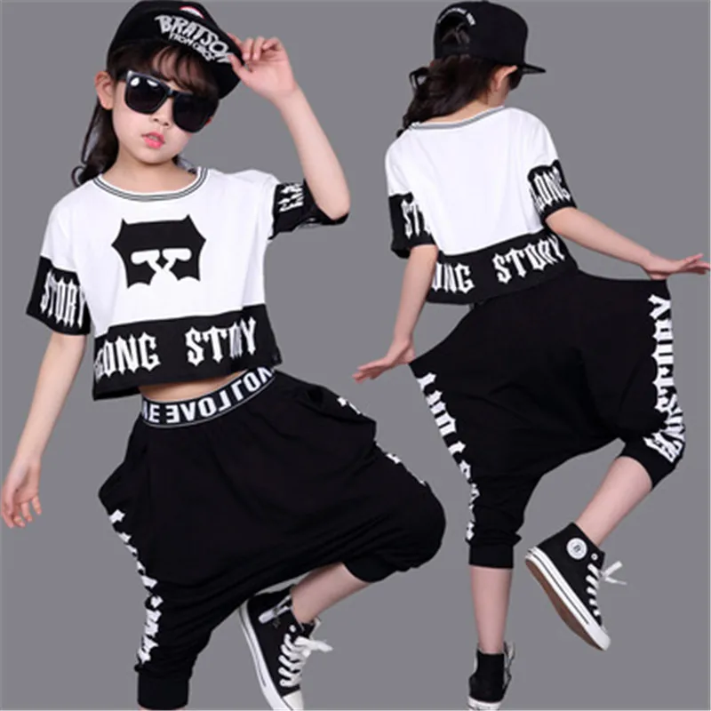 

Fashion children's jazz dance performance girls street dance trend loose hip hop children's clothing + harem pants two-piece3-14