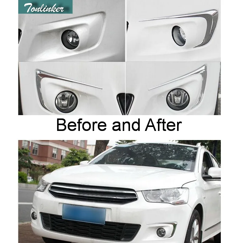 

Tonlinker 2 Pcs DIY Car Styling ABS Chrome front fog light bright Cover Case Stickers for Citroen C-Elysee 2014 Accessories