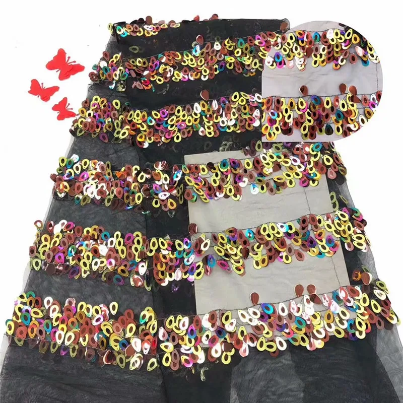 

2019 Newest Arrival Beautiful French Sequins Lace Fabric Net Fashionable Bright African Lace Fabric For Party Dress 1102