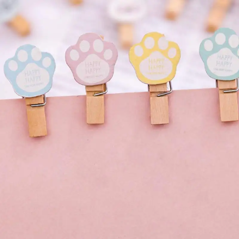 10 Pcs/set Colored Wooden Clip Christmas Decor Cute Cartoon Memo Paper Clips Hemp Ropes Diy Photo Wall Small Wooden Clothespin