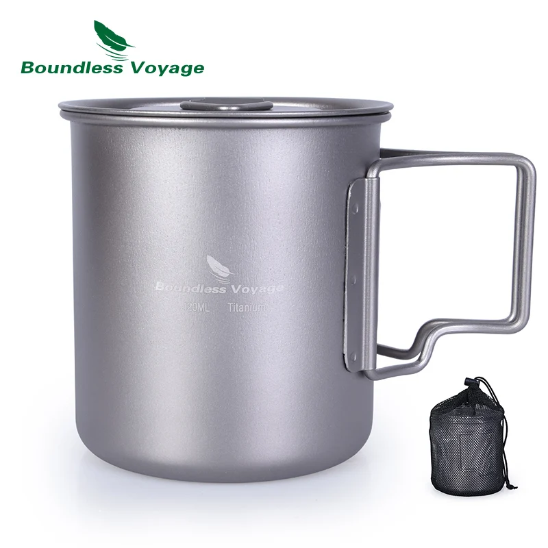 

Boundless Voyage Titanium Cup with Lid and Prevent Slip Folding Handle Outdoor Camping Water Mug Tableware only 86g 14.3oz/420ml