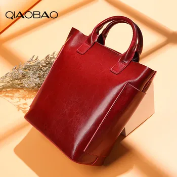 

QIAOBAO Genuine Leather Handbag Tote Over Shoulder Crossbody Autumn Winter Leather Famous Brand Casual Designer Female Bolsas