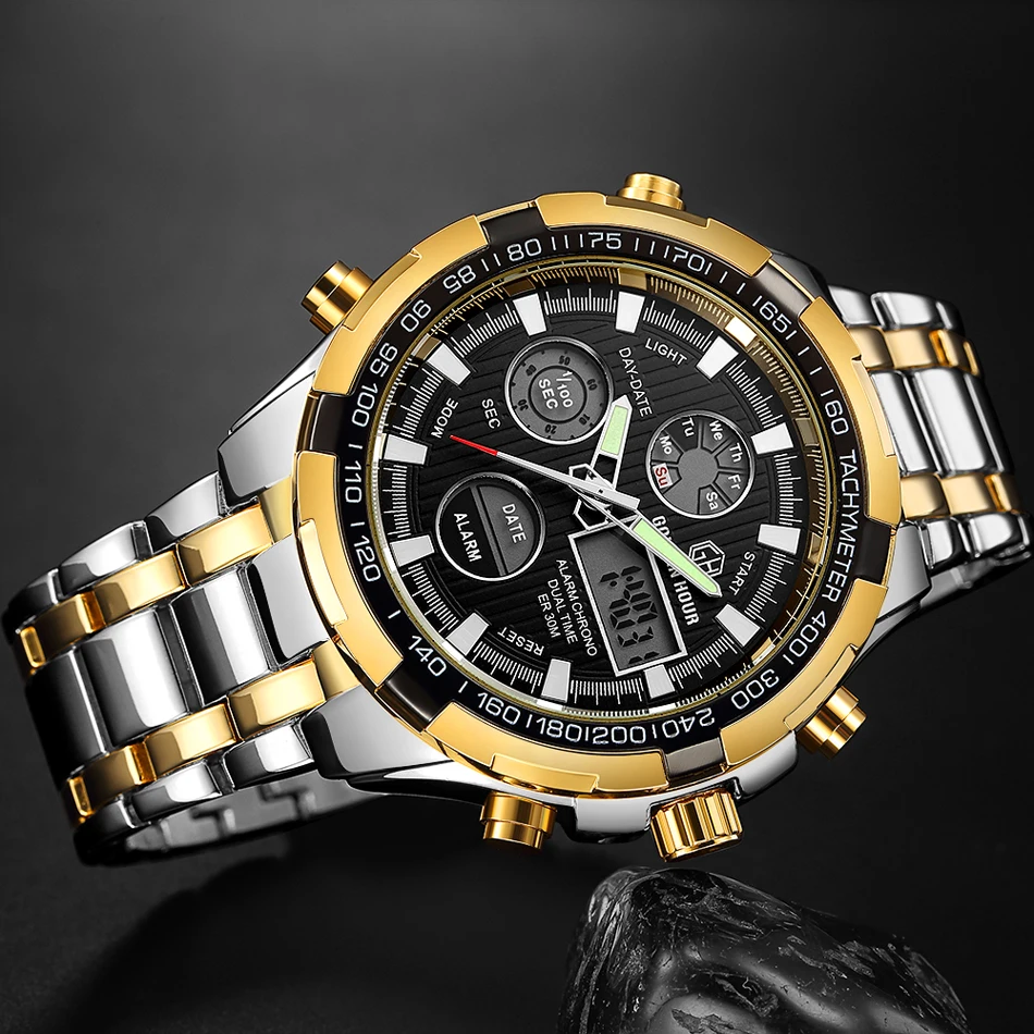 GOLDENHOUR Brand Analog Quartz Watch Men's Sport Watches Men Full Steel Military Clock Waterproof Male  Watch Relogio Masculino