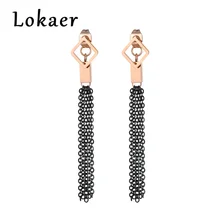 Loaker, отдельные серьги-гвоздики, розовое золото, нержавеющая сталь, с черными кисточками, модные ювелирные изделия, Ромб, булавка E18464