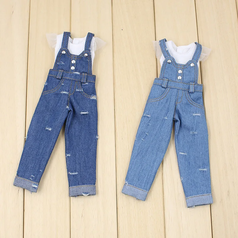 

for middle joint blyth Doll blue jeans trouser lace white clothes Tshirt umpsuits 20cm doll 1/6 dolls free shipping