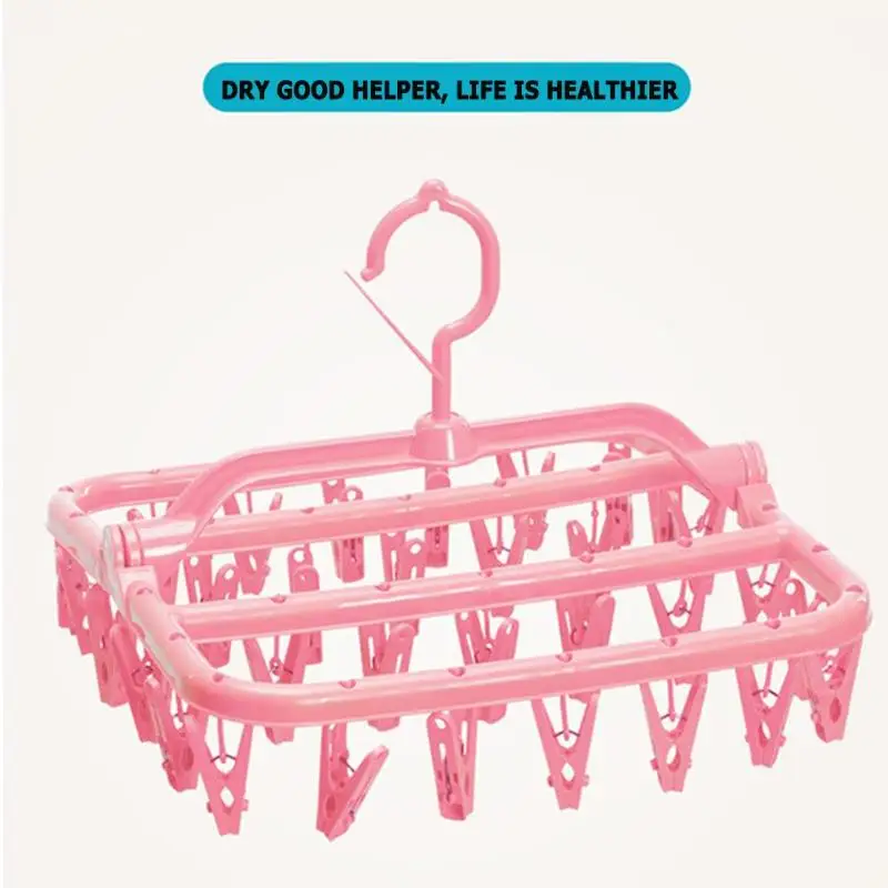 

32 Clips Portable Socks Cloth Hanger Rack Wardrobe Drying Rack Holder Hanger 360 Degree Rotation Multi-function Cloth Hanger