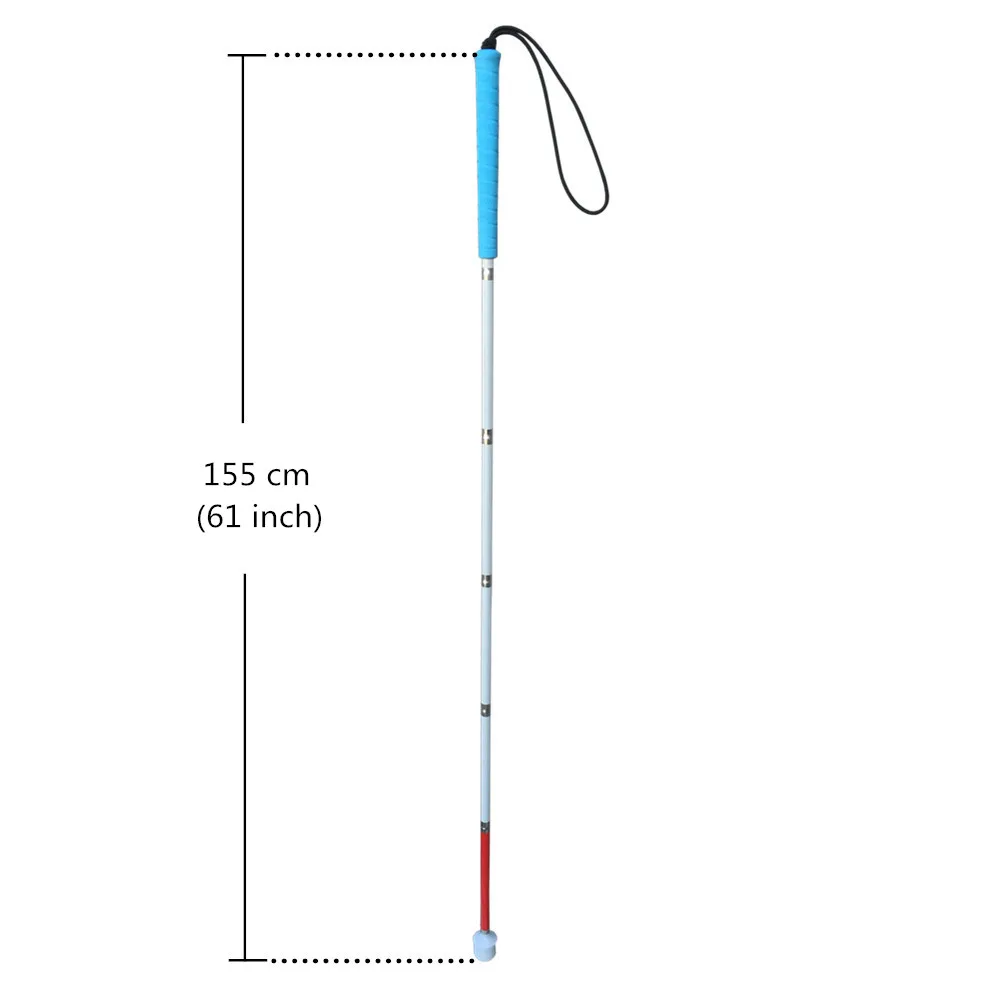 Синяя ручка, 6 секций Белая трость, 125 см-155 см, алюминиевая подвижная складная трость для слепых - Цвет: 155cm (61 inch)