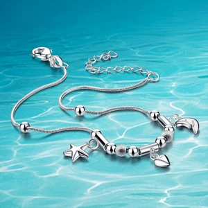 Горячая Распродажа! Женские ножные браслеты из стерлингового серебра 925 пробы; Стерлинговое Серебро 925 пробы; однотонные ювелирные изделия из чистого серебра 925 пробы; - изображение