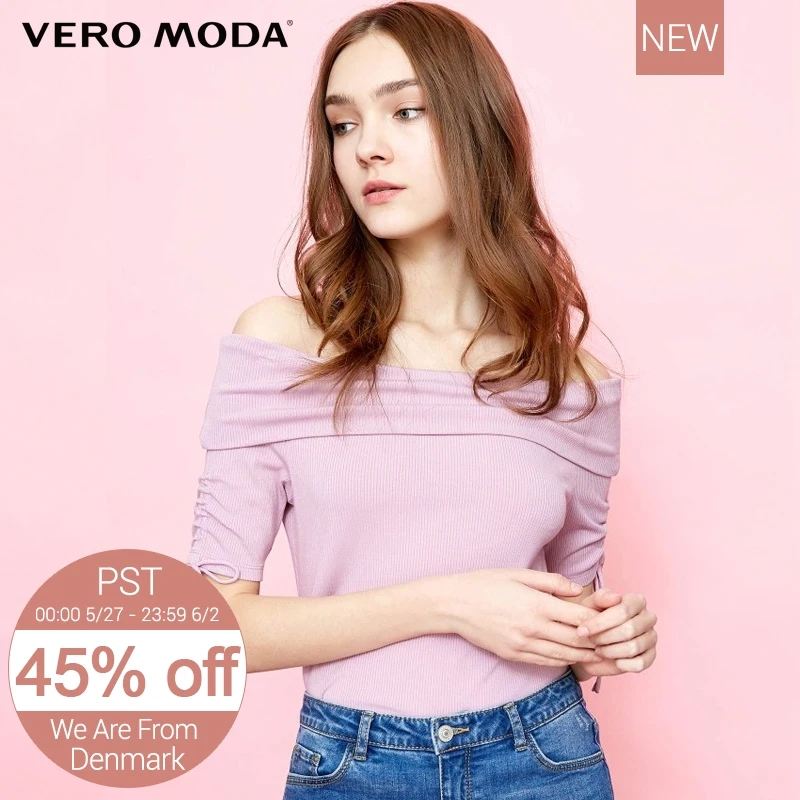 

Vero Moda Spring & Summer Boat Neck Elbow Sleeves T-shirt |318101503