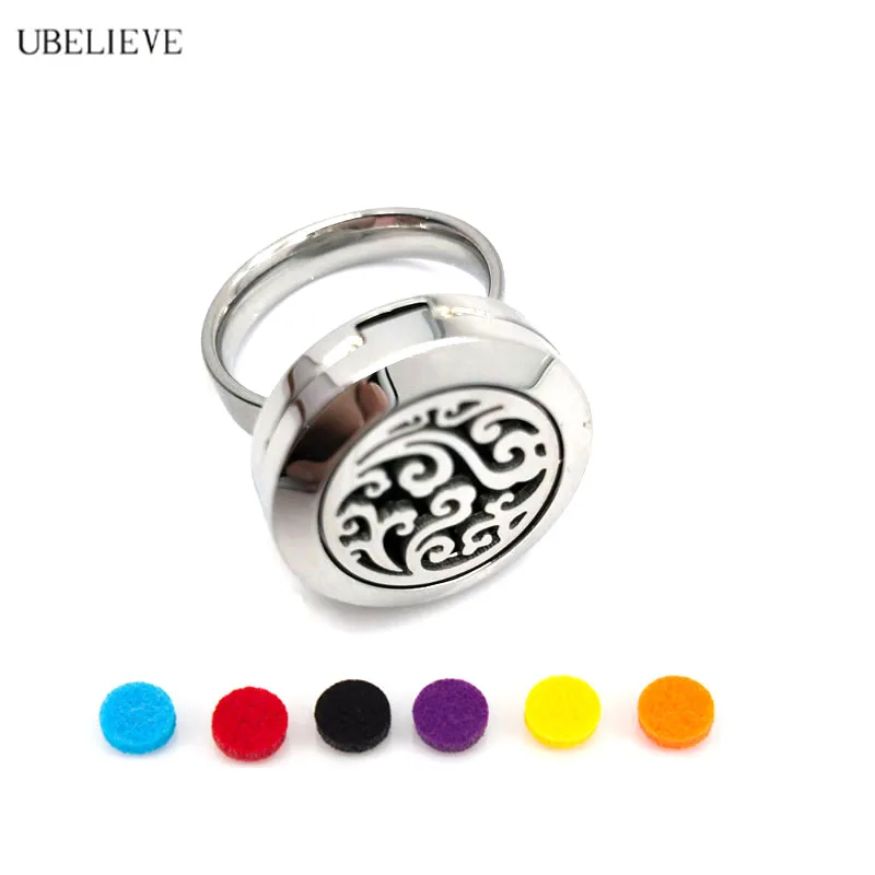 Fashion Silver 20mm Aromatherapy Essential Oil Diffuser Ring with free 6pcs Fix Pads Diffuser