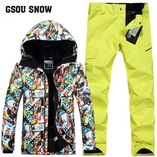 GSOU снег мужской лыжный костюм зимняя ветрозащитная Водонепроницаемый Утепленная одежда Ultra Light лыжная куртка+ лыжные штаны Размеры XS-XL