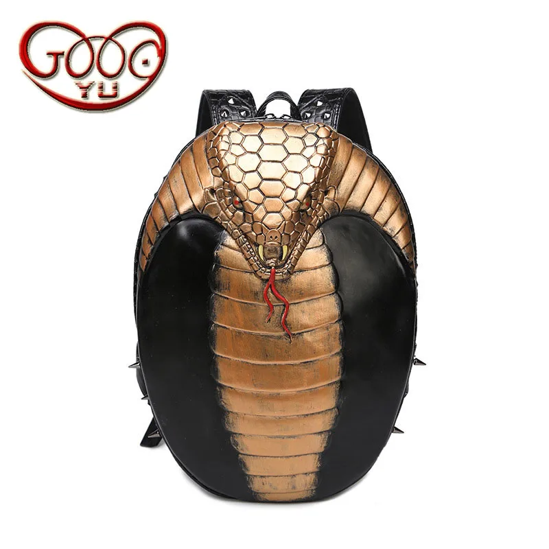 

New high-quality PU leather shoulder bag personalized 3D snake men and women couple backpack travel tide cool computer ba
