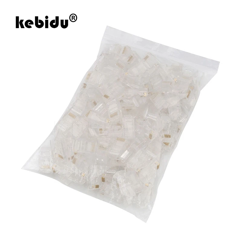 Kebidu 50 шт./лот RJ45 RJ 45 CAT5 CAT5E Модульная кабельная Головка Разъем Ethernet позолоченный