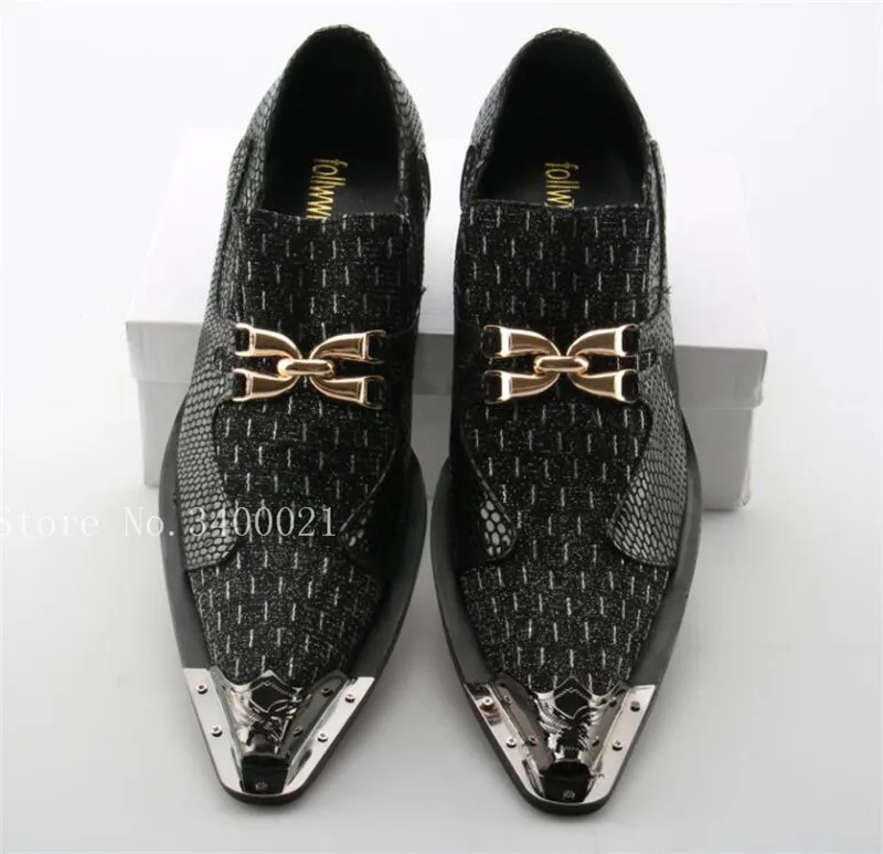 

Zapatos de hombre Cross Metal Decor Gingham Genuine Leather Men Shoes Crystal Pointed Toe Flats Dress Business Large Size 46