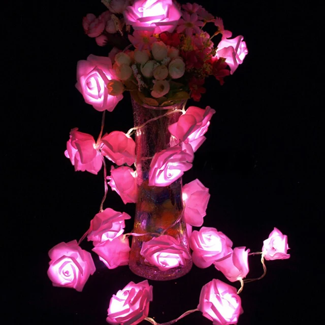 GRN-FLASHING led string lights 2m/3m/4m/5m/10m rose flower shape colorful inside light  for Garden party wedding decoration