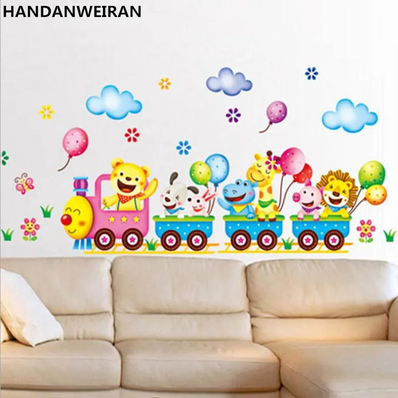 

1 SET 25*43 CM Train Balloon Kids Bedroom Home Decor Mural Decal DIY Removable Wall Stickers Cartoon Cute Animals+FREE SHIPPING