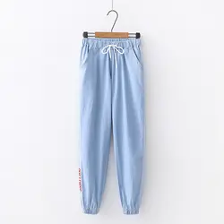 Ботильоны-Длина Высокая талия джинсы женщина стороны вышитые лоскутное свободные джинсы Повседневное брюки тонкий весенние/осенние штаны