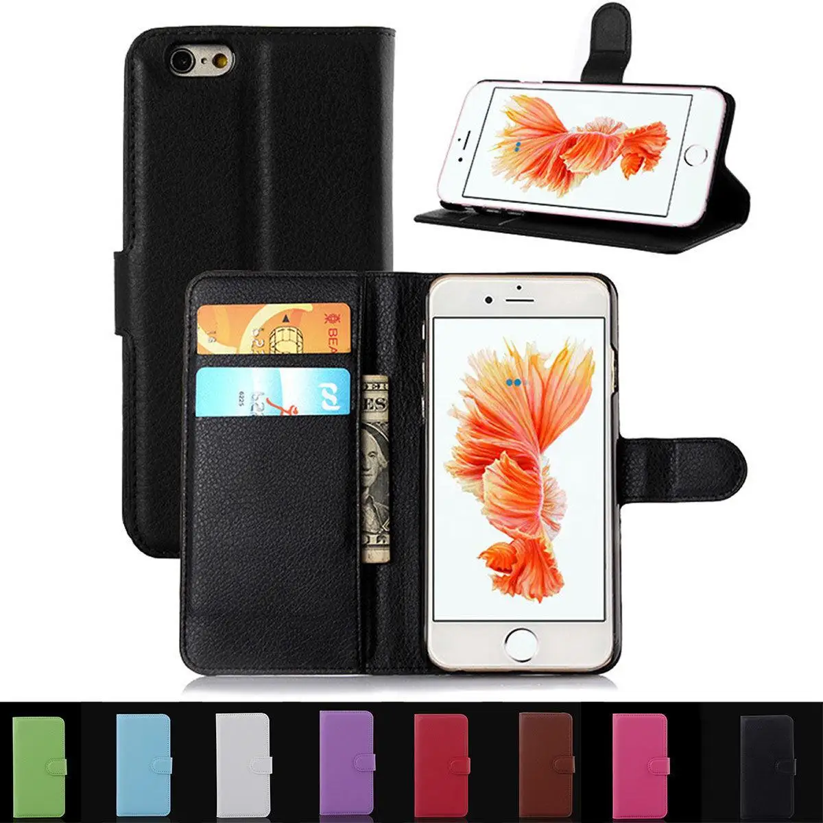 The new listing Fashion Luxury Magnetic Flip Wallet PU Leather mobile phone housing Cover For Apple iPhone 4S 5S SE 6 6S Plus | Мобильные