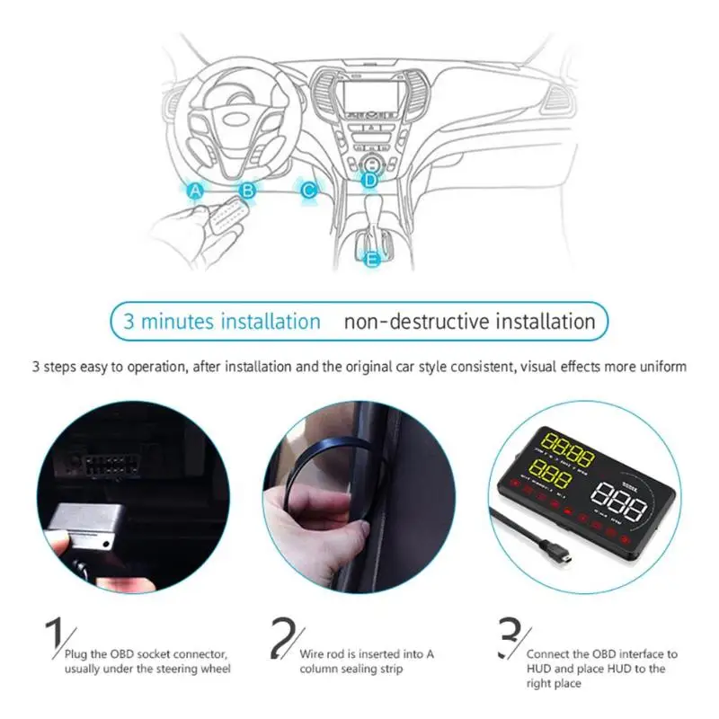OBD2 автомобильный Hud Дисплей Измеритель Скорости 5 &quotHD светодиодный лобовое