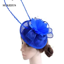 Перья Свадебные шляпы с повязкой на голову льняная Свадебная вечеринка аксессуары для волос Цветы Элегантная шляпка Mariage SH60