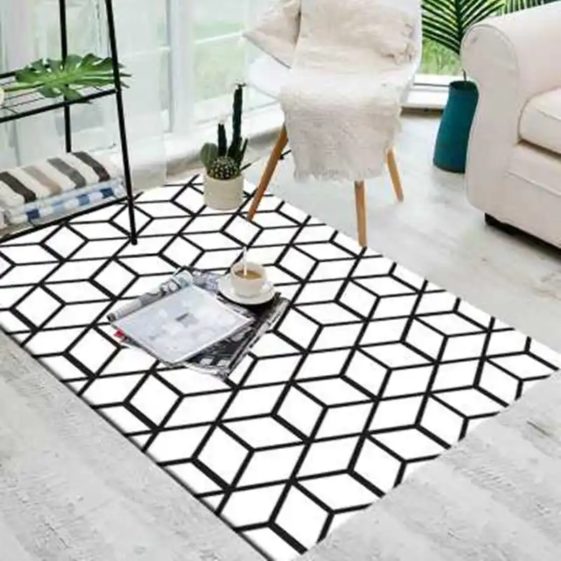Tapis Rectangulaire De Style Nordique 3d Stereo Geometrique Motif Noir Et Blanc Chambre A Coucher Table Basse Chevet Salon Aliexpress