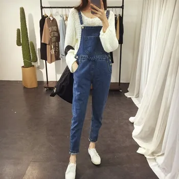 

Women Brief Blue Denim Overalls Skinny Stretchable Suspender Long Jumpsuits Casual Female Romper Jeans Jumpsuits