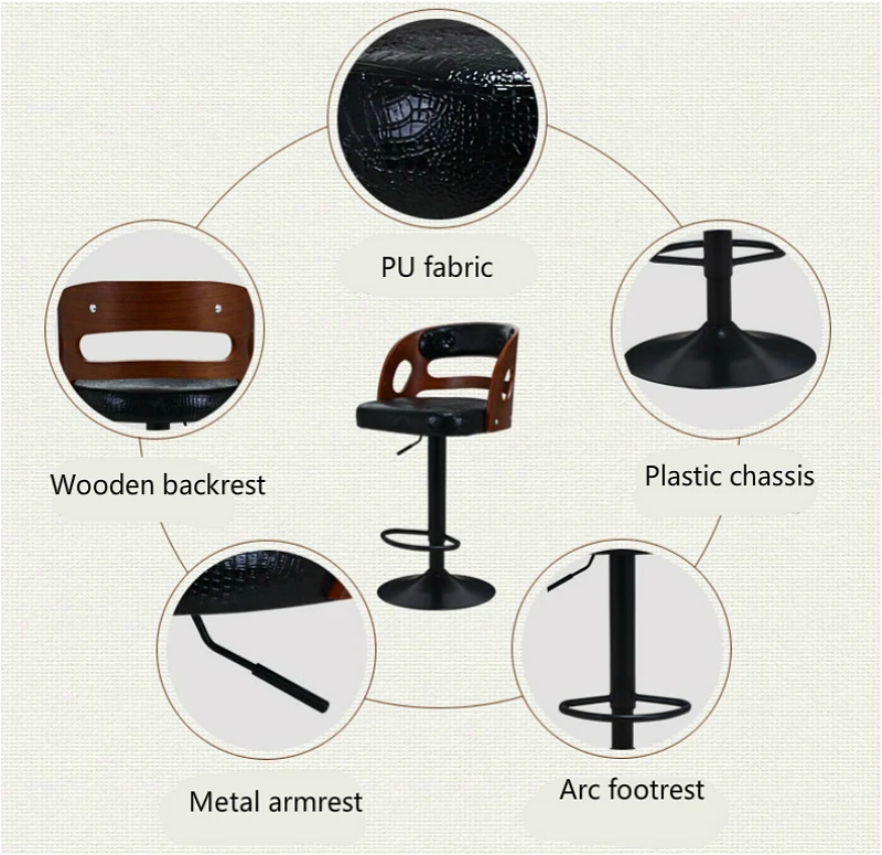 Wooden Back Bar Chair Multi-function Front Desk Retro High Stool with Footrest Household Stable Balcony Leisure Stool PU Seat Wooden Back Bar Chair Multi-function Front Desk Retro High Stool with Footrest Household Stable Balcony Leisure Stool PU Seat