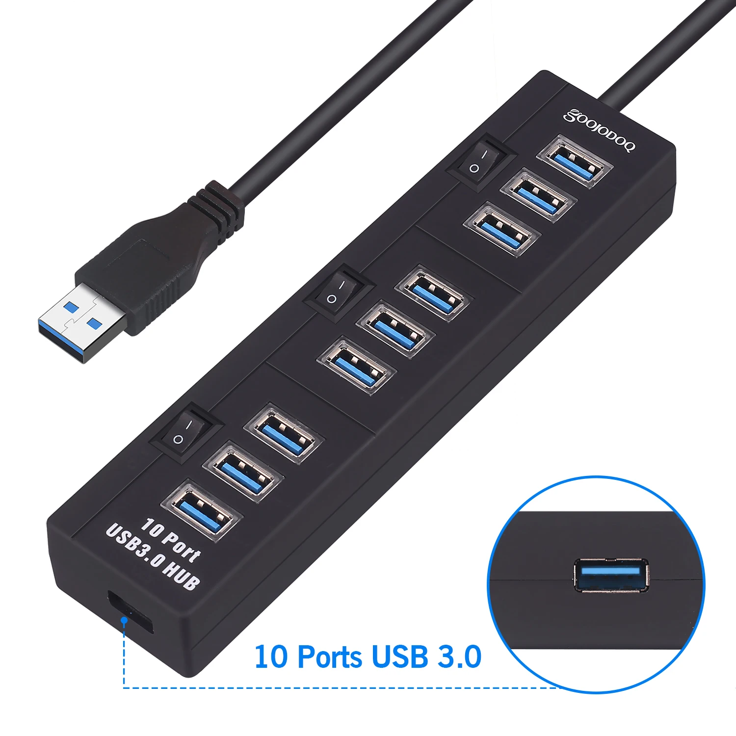 10 Порты и разъёмы USB 3,0 концентратор USB 5V 2A Мощность адаптер usb-хаб 3,0 Зарядное устройство с переключателем Мульти USB разветвитель USB3.0 концентратор для Macbook портативных ПК