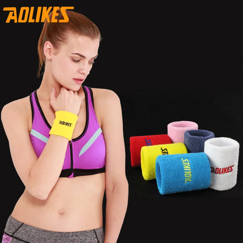 AOLIKES 1 قطع تنس عقال الرياضة في الهواء الطلق القطن امتصاص العرق تنس المعصم يمسح العرق منشفة عرق الرياضة المعصم 12 ألوان