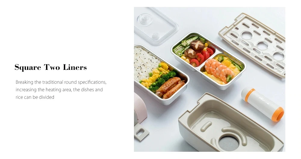 Bear Electric Heating Lunch Box 270w/0.5l Double Layer Plugged In To Heat Preservation Cooking Portable lunch box From xiaomi