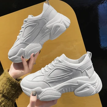 

Autumn Chunky Sneakers Women Sneakers 2019 Brand Leather Platform White Sneakers Running Shoes Woman Trainers basket femme