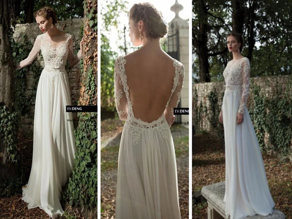 

sexy backless romantic 2018 casamento long sleeve appliques vestido de noiva beach Bridal Gown mother of the bride dresses