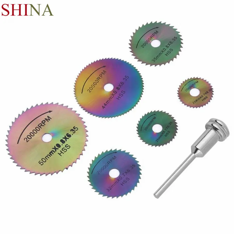 

Shina HSS 7PCS Circular Saw Blade Rotary Cutter Electric Tool Group Wood Cutting Disc Bit Spindle Closed Outer Ring Teeth