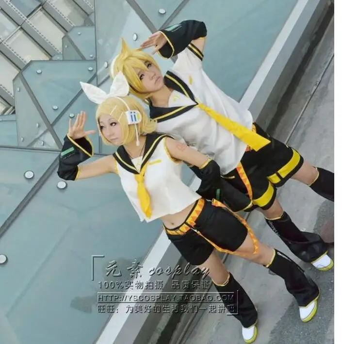 

anime VOCALOID Kagamine Rin / Len Cosplay Costume Halloween costumes full suit : shirt + pant + cuff + foot cover + tie