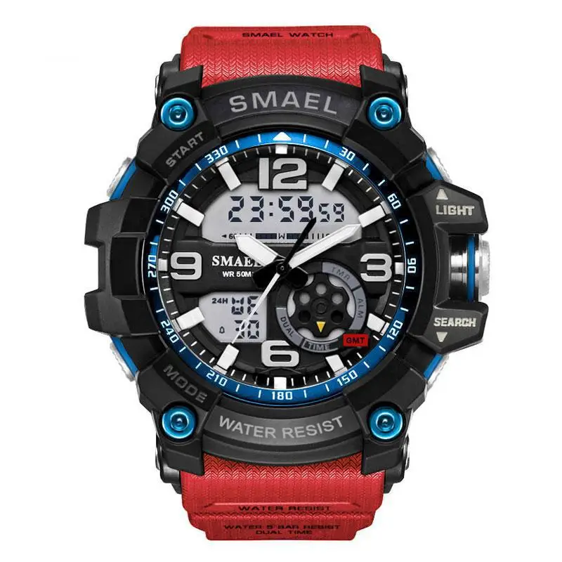 Модный бренд S Shock Военные часы армейские мужские наручные часы светодиодные кварцевые часы Digtial Dual Time Часы Smael 1617 Reloj Hombre спортивные - Цвет: Красный