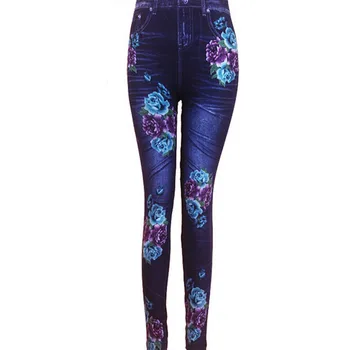 

floral patterned leggings jeggings jeans for women Flower Printing Denim LeggingsPants Ropa Mujer Invierno 2015 BG400