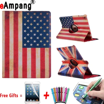 

360 Rotatable UK&US Flag Case for Apple iPad Mini Leather Auto Sleep Awake Cover for iPad Mini 2 7.9 Stand Case for iPad Mini 3