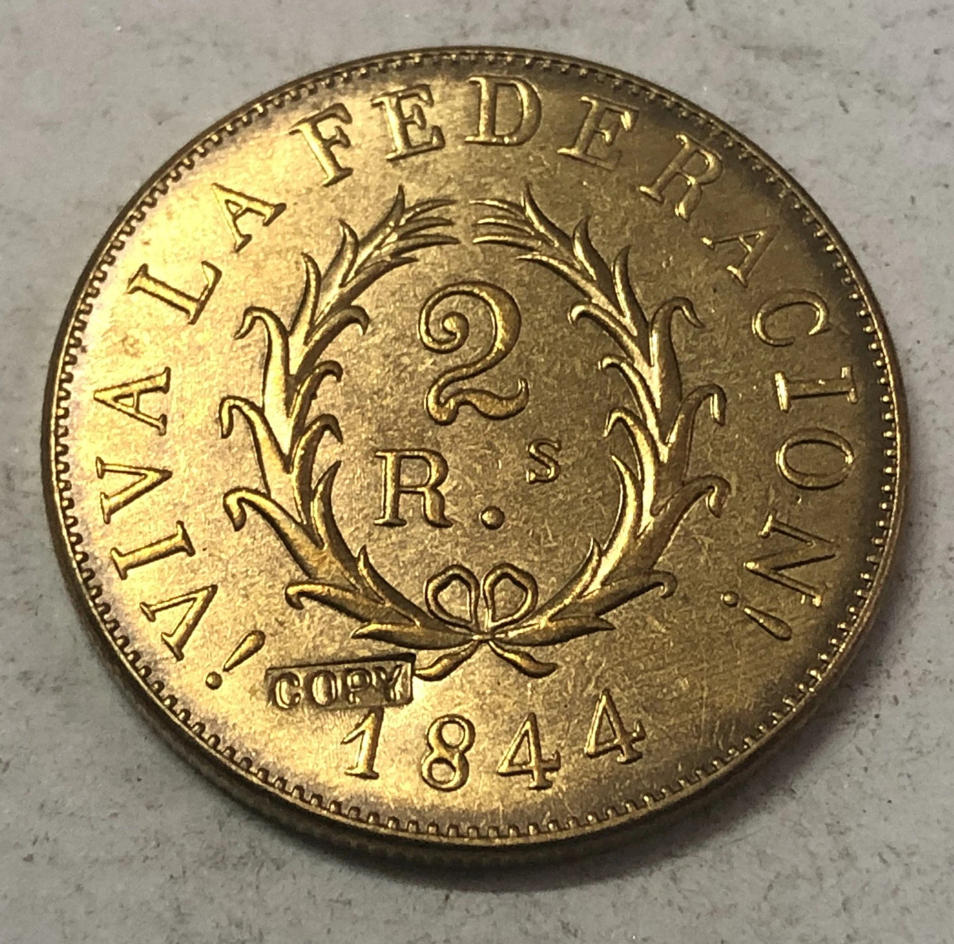 1844 Buenos Aires 2 Reales медная копия монеты | Дом и сад