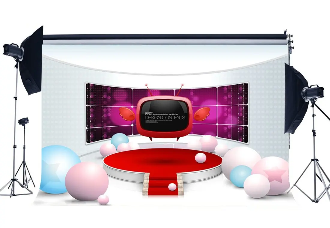 

Dreamy Stage Backdrop TV Show Studio Backdrops Boardcast Red Carpet Bokeh Glitter Sequins Balls Background