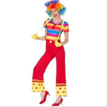 

6 Piece Full Set Adult Women Clown Cosplay 2019 Carnival Halloween Magician Clown Costume For Lady Fancy Dress Outfit Large Size