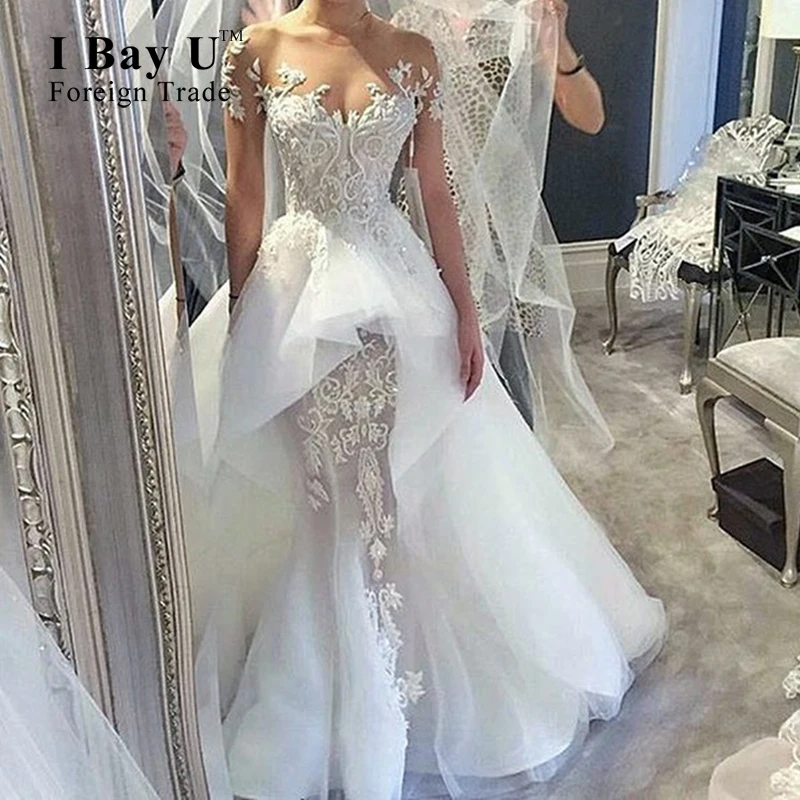 Женское кружевное свадебное платье с юбкой годе I Bay U Full Pearl элегантное невесты