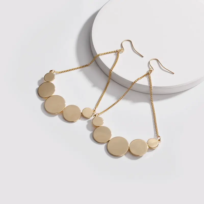 

Polished Brass Circle Disc Dangle Drop Earrings for Women