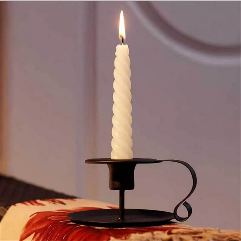 

Iron European Style Candlestick Stand Candle Holder Vintage Retro Style Classic Look Taper Holder Matte Black For Wedding