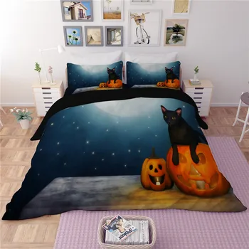 

Happy Halloween Pumpkin lantern bedding sets quilt cover duvet cover pillow cases high quality black blue cute bedclothes