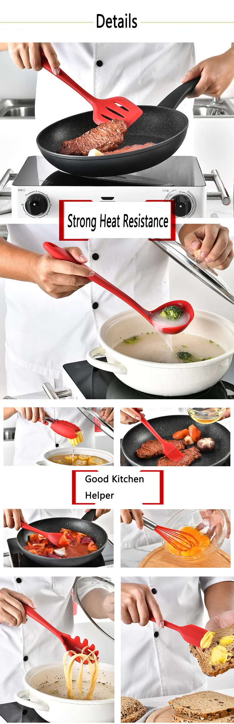 Kitchen Cookware Silicone Kitchenware Non-stick Cookware Cooking Tool Spatula Ladle Egg Beaters Shovel Spoon Soup Utensils Set