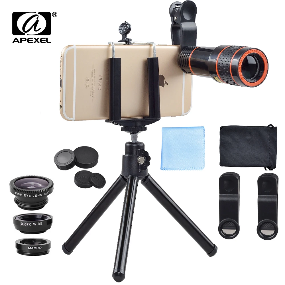 imágenes para APEXEL Teléfono con cámara de lente 12X zoom teleobjetivo Lentes de ojo de pez ojo de pez kit de gran angular Lente macro Para iPhone7 6 S plus Samsung s8 más imágenes para APEXEL Teléfono con cámara de lente 12X zoom teleobjetivo Lentes de ojo de pez ojo de pez kit de gran angular Lente macro Para iPhone7 6 S plus Samsung s8 más